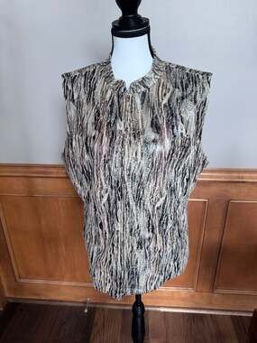 Erm London Women’s Large Textured Crinkle Vest Zip Front Pockets Abstract Print